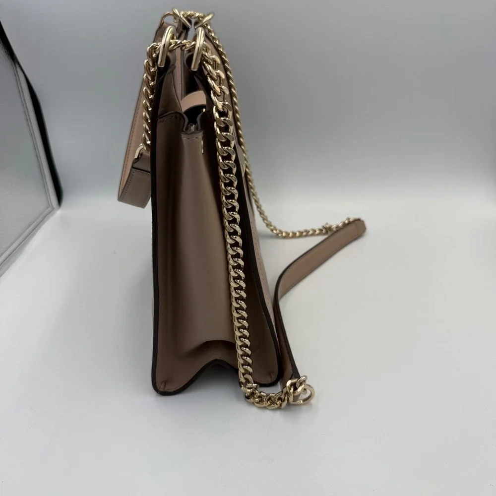 Michael Kors Cece Medium Leather Chain Shoulder Bag Taupe Gold Hardware